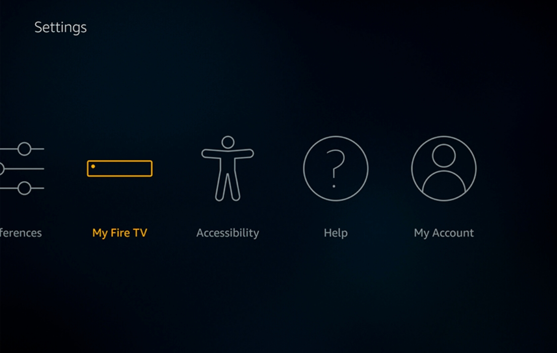 Example of settings screen for Fire TV